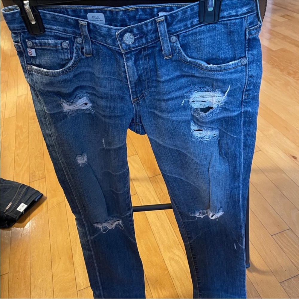 AG Adriano Goldschmied Distressed Dark Blue Skinny Jeans